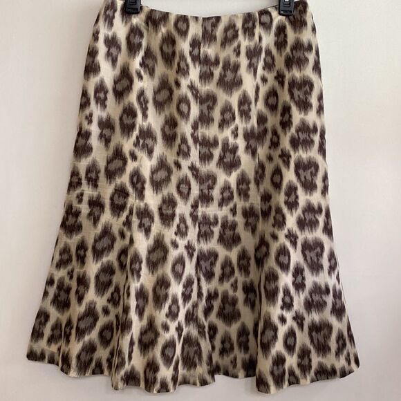 Talbots Linen/Silk Blend A-Line Animal Print Skirt - Picture 3 of 12